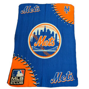 MLB Insiders Club NY Mets Fleece Blanket Blue Orange Size 59x42 Big Logo